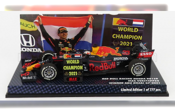 RED BULL F1 Rb16b Honda Ra620h Team Aston Martin №33 Winner Abu Dhabi Gp With Pit Board World Champion (2021) Max Verstappen, Matt Blue Yellow Red