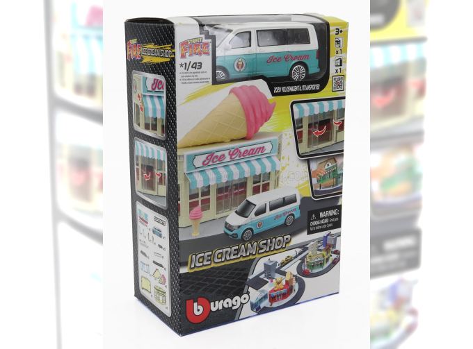 ACCESSORIES Diorama - Set Ice Cream Shop With Volkswagen T6 Minibus (2018), Light Blue White