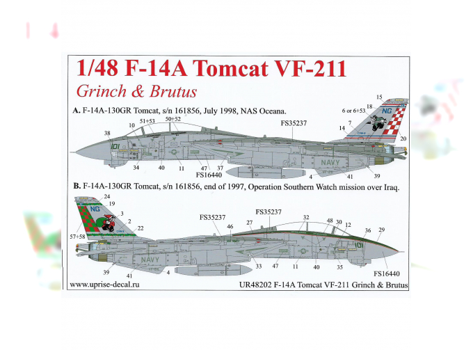 Декаль для F-14A Tomcat VF-211 Grinch & Brutus