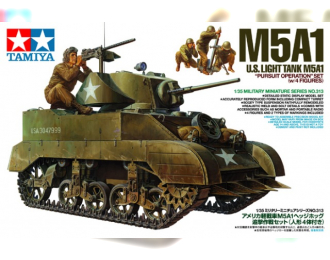Сборная модель Американский легкий танк М5А1 с фигурой пулеметчика и 3-мя минометчиками