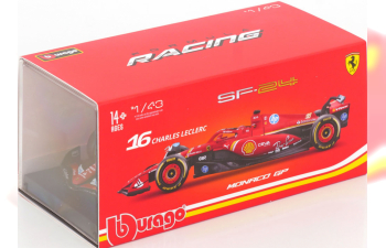 FERRARI F1 Sf-24 Team Scuderia Ferrari №16 Winner Monaco Gp (2024) Charles Leclerc - With Pilot And Showcase, Red Black