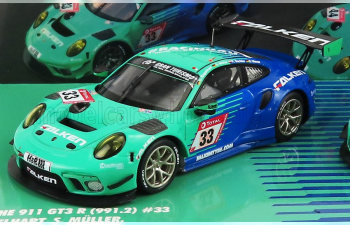 PORSCHE Set 2x 911 991 Gt3 R Team Falken Motorsports N 44 24h Nurburgring 2020 P.dumbreck- M.ragginger - S.muller - K.bachler + N 33 24h Nurburgring 2020 K.bachler - S.muller - C.engelhart - D.werner, Light Green Blue