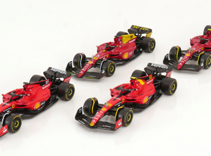 FERRARI Set F1 4x Sf-23 Team Scuderia Ferrari №16 Season (2023) Charles Leclerc - №55 3rd Monza Italy Gp (2023) Carlos Sainz - F1-75 №16 2nd Monza Gp Italy 2022 Charles Leclerc - N55 Season 2022 Carlos Sainz, Red Black Yellow