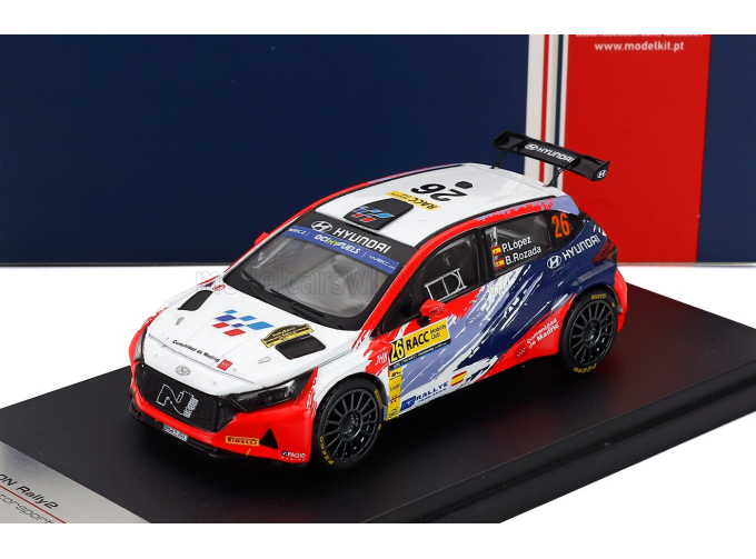 HYUNDAI I20 Rally2 Team Teo Martin Motorsport №26 Rally Catalunya Spain (2022) Pepe Lopez - Borja Rozada, White Red Fluo Blue
