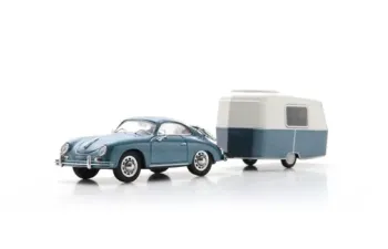 PORSCHE 356A Coupe  With Trailer Eriba Roulotte (1955), blue