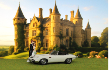 JAGUAR E-type Frua Roadster Open JUST MARRIED с двумя фигурками (1964), white