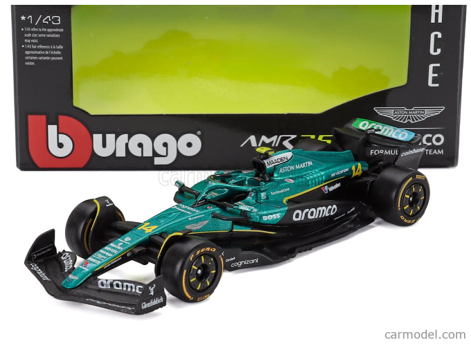 F1 - SET 12X - ESPOSITORE - DISPLAY STAND - AMR25 TEAM ARAMCO COGNIZANT N 14 SEASON 2025 FERNANDO ALONSO + N 18 LANCE STROLL