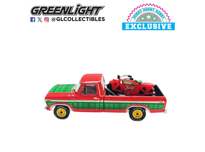 FORD F-250 пикап с мотоциклом (1978), Red / Green "Рождество 2025"