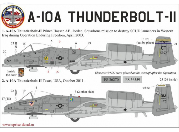 Декаль для A-10A Thunderbolt с тех. надписями