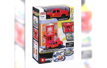 VOLKSWAGEN Amarok Pick-up (2009), Red + Fire Station Diorama