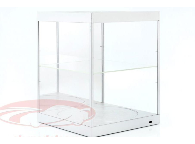 Витрина со светодиодной подсветкой, зеркалом и вращающимся подиумом для модели в масштабе 1:18, серебристая
