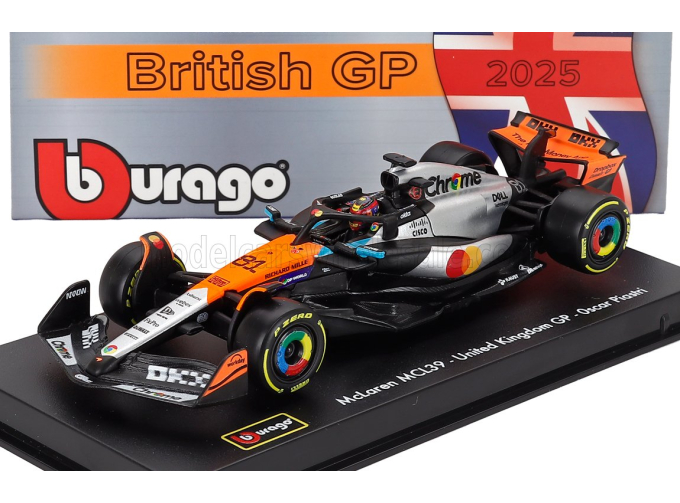 McLAREN F1 Mcl39 Team Mclaren №81 2nd Silverstone British Gp (2025) Oscar Piastri - With Pilot And Showcase, Orange Chrome Black