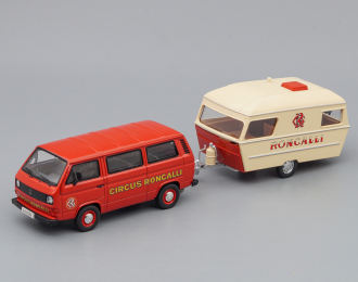 VOLKSWAGEN T3a Bus with Trailer Circus Roncalli, red / beige