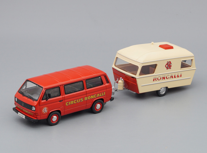 VOLKSWAGEN T3a Bus with Trailer Circus Roncalli, red / beige