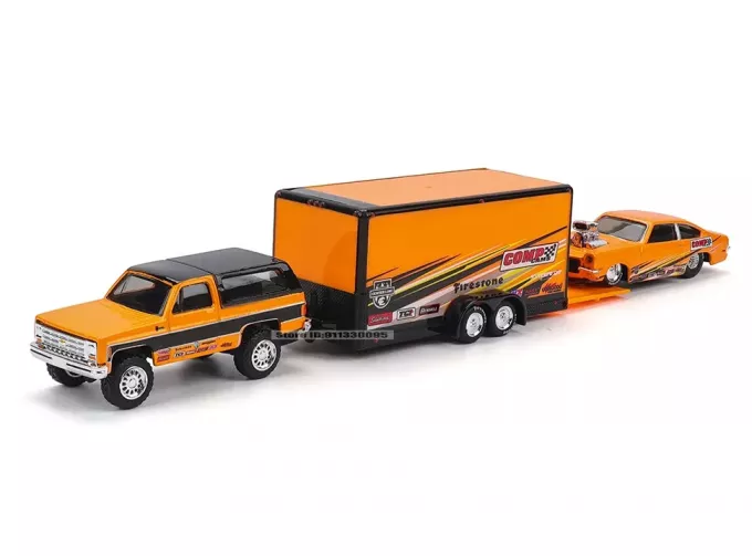 CHEVROLET Blazer K5 (1979) With Trailer Car Transporter + CHEVROLET Vega Coupe (1979) orange/black