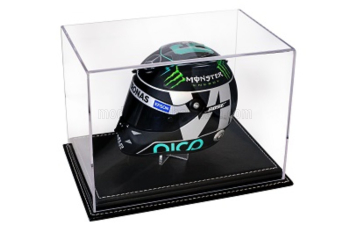 Бокс акриловый с подставкой из кожи черного цвета для касок