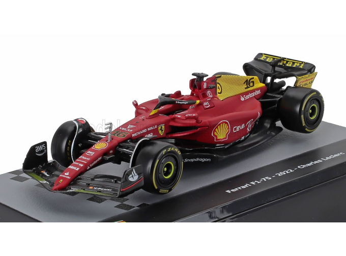 FERRARI F1-75 Scuderia Ferrari №16 Pole Position And 2nd Monza Italy Gp (2022) Charles Leclerc - Con Vetrina - With Showcase, Red Yellow