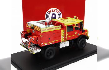 MERCEDES BENZ Unimog U5023 Double Cabine Tanker Truck Marins Sapeurs Pompiers De Marseille (1994), Red Black Yellow