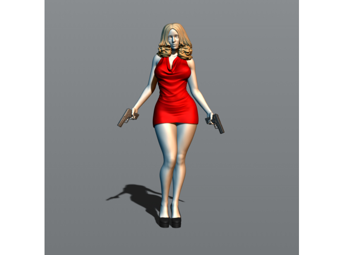 Фигура Девушка с пистолетами, окрашенная