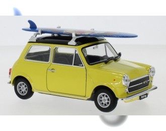 MINI Cooper 1300 (1974), yellow with Surf Board