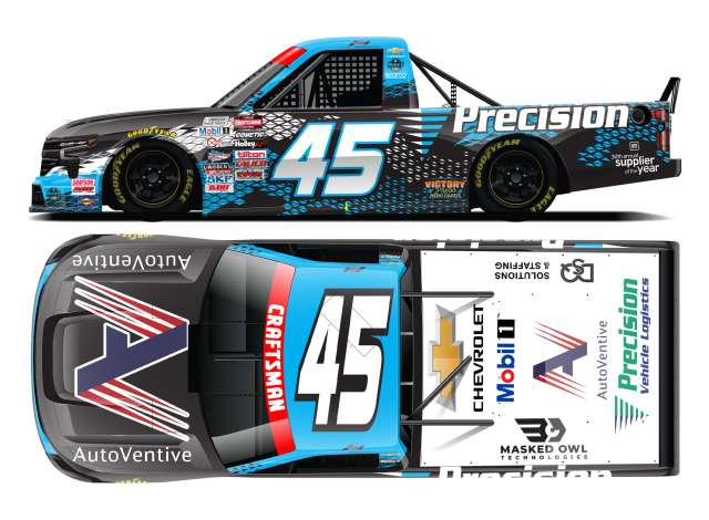 Chevrolet Silverado #45 Kaden Honeycutt *AutoVentive/Precision*, blue/red/white 2025