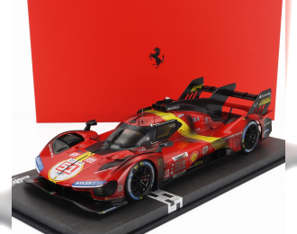 FERRARI 499p 3.0l Turbo V6 Team Ferrari Af Corse №51 Winner 24h Le Mans (dirty Version - End Of Race) (2023) Alessandro Pier Guidi - James Calado - Antonio Giovinazzi - Con Vetrina - With Showcase, Red Yellow Black