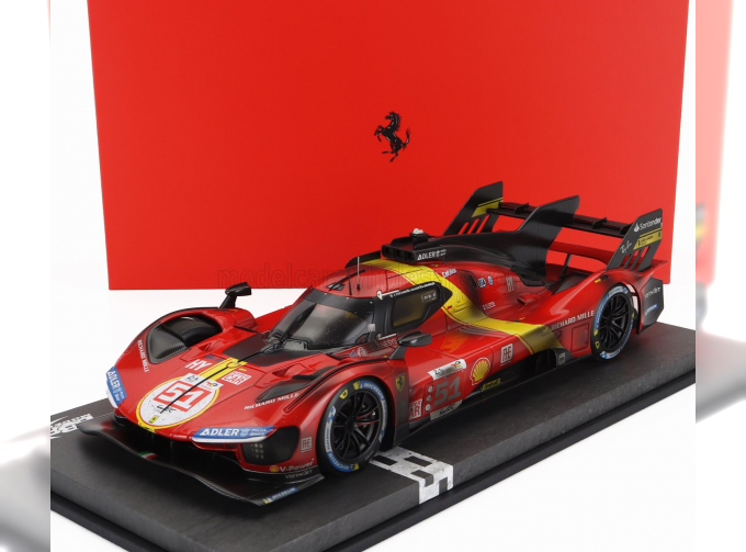 FERRARI 499p 3.0l Turbo V6 Team Ferrari Af Corse №51 Winner 24h Le Mans (dirty Version - End Of Race) (2023) Alessandro Pier Guidi - James Calado - Antonio Giovinazzi - Con Vetrina - With Showcase, Red Yellow Black