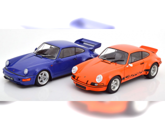 PORSCHE 911 RSR and 964 RS set with 2 modelcars orange / black and blue