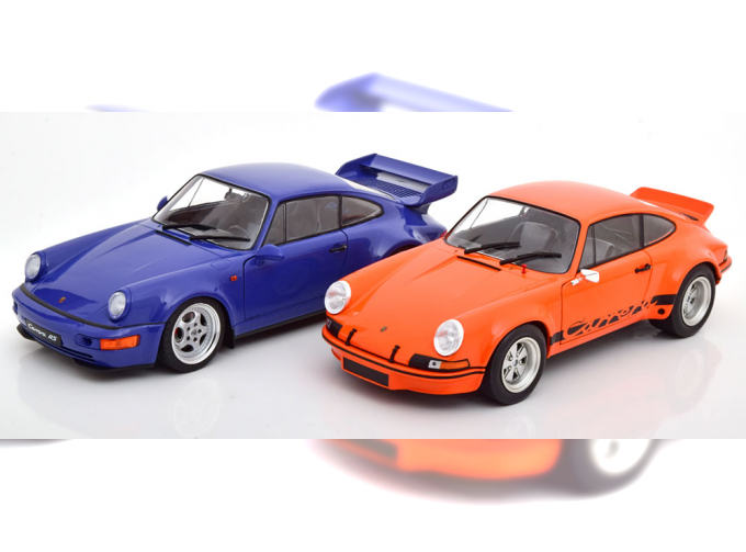 PORSCHE 911 RSR and 964 RS set with 2 modelcars orange / black and blue