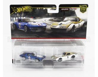 CHEVROLET Set 2x Corvette Stingray Coupe №65 Racing + Copo №6 Coupe (1969), Blue White Gold