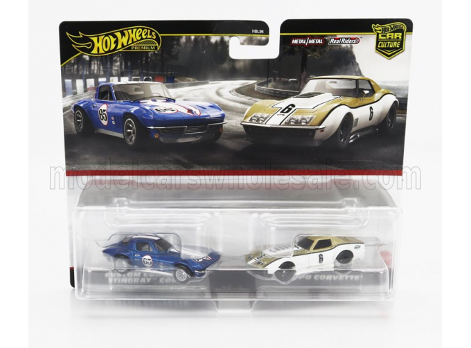 CHEVROLET Set 2x Corvette Stingray Coupe №65 Racing + Copo №6 Coupe (1969), Blue White Gold