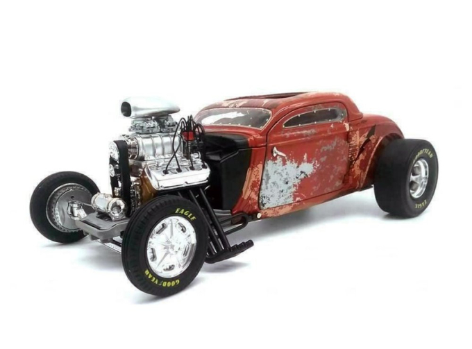 Blown Altered Coupe (1934), rusted steel red