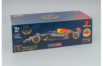 RED BULL F1 Rb18 Team Oracle Red Bull Racing №1 World Champion Season (2022) Max Verstappen - With Pilot And Showcase, Matt Blue Yellow Red