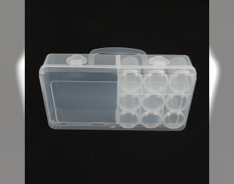 Прозрачный пластиковый ящик с 9 баночками 25.5х12.8х4.5см