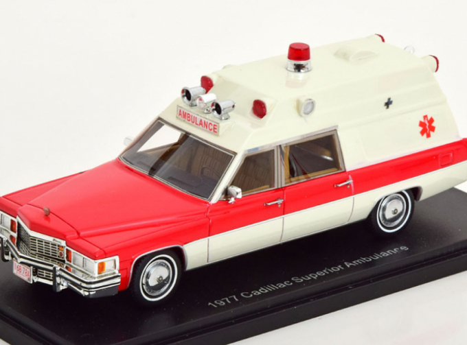 CADILLAC Superior Ambulance (скорая медицинская помощь) (1977), White / Red