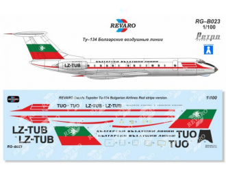 Декаль Ту-134 Болгарские воздушные линии (красная полоса)