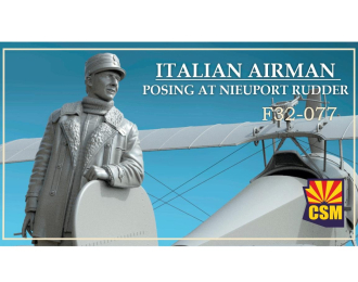 Сборная модель итальянский летчик позирует с рулем управления самолета Nieuport