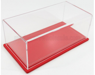 VETRINA DISPLAY BOX Maranello Base In Pelle Rossa - Leather Base Red - Lungh.lenght Cm 23 X Largh.width Cm 12 X Alt.height Cm 8.5 (altezza Interna 7.7  Cm ), Plastic Display