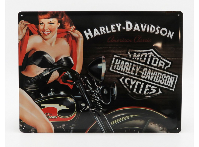 ACCESSORIES 3d Metal Plate - Harley Davidson American Classic Biker Babe, Black Orange