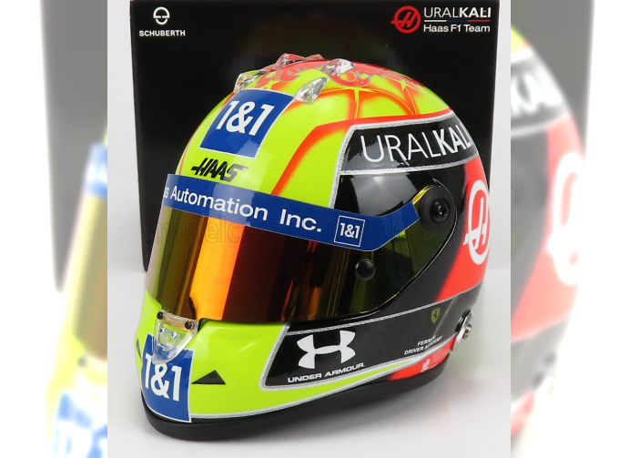 SCHUBERTH HELMET F1 Casco Helmet Vf-21 Team Uralkali N 47 British Silverstone Gp (2021) Mick Schumacher, Green Red Black Yellow