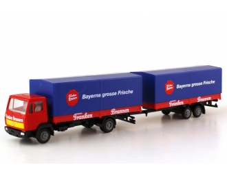 MERCEDES-BENZ LP 814 Truck/Trailer "Franken Brunnen", orangered / black / blue