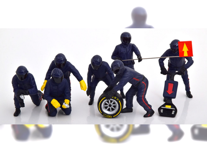 RED BULL RACING Pit Crew Set 7 figurines with acessories with Decals