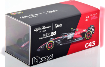 ALFA ROMEO F1 C43 Team Stake N 24 Season (2023) Guanyu Zhou - Con Pilota E Vetrina - With Pilot And Showcase - Exclusive Carmodel, Black Red