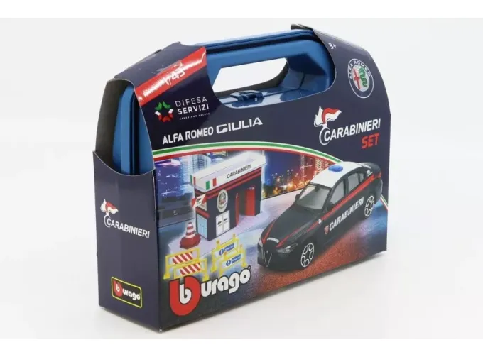 ACCESSORIES Diorama - Set Build Your City Police Station - Caserma Carabinieri - With Alfa Romeo Giulia 2016, Light Blue White