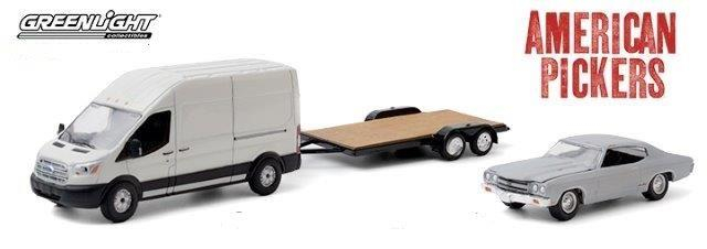 набор FORD Transit LWB High Roof 1970 с прицепом и CHEVROLET Chevelle Malibu 2015 (из т/c "Американские коллекционеры")