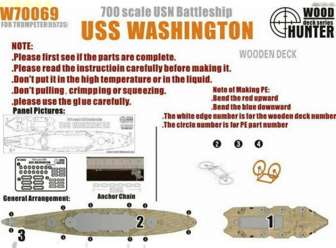 Набор деталей WWII USN Battleship USS Washington