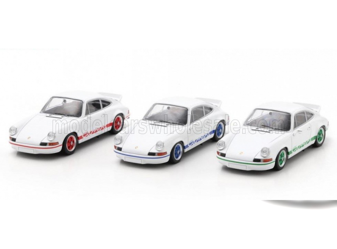 PORSCHE Set 3x 911 Carrera Rs 2.7 Coupe (1973) - 50th Anniversary, White Red Blue Green