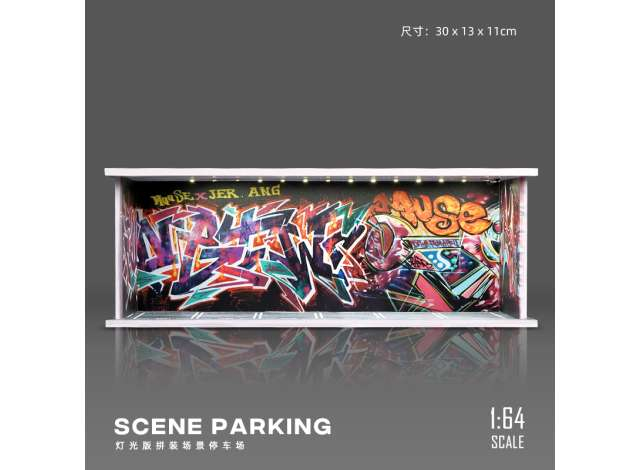 Graffiti parking lot with light, various