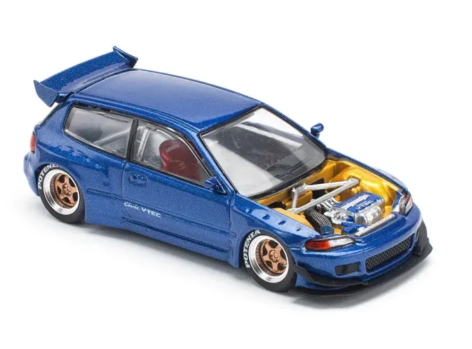 Pandem Civic EG6, metallic blue with open hood