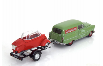 OPEL Olympia Caravan with trailer and Messerschmitt KR, green